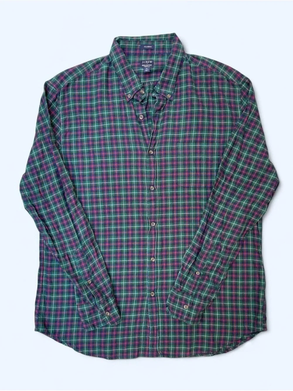 J. Crew Men’s Classic Brushed Twill Green Plaid Shirt preppy academia Scottish